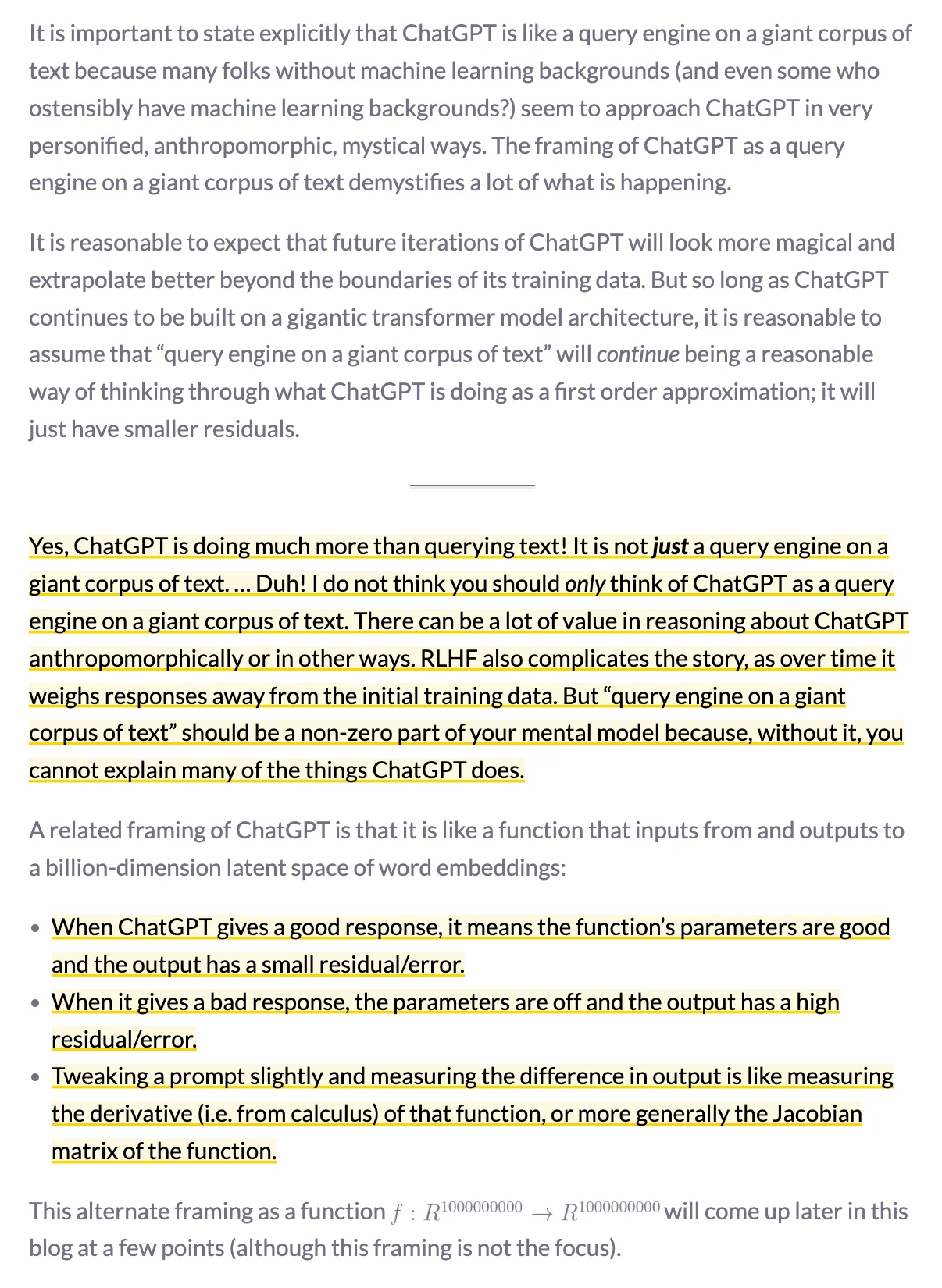 ChatGPT as a query engine on a giant corpus of text